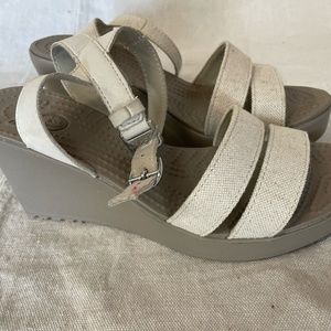 Crocs Wedges Women's Leigh II Adjustable Ankle Strap Wedge Comfort Sandal